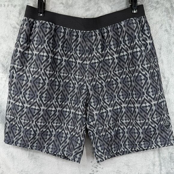 Prana Mojo Yoga Shorts Mens XL Elastic Waist Black Gray Plaid UPF 50‎ Hiking - Picture 2 of 7